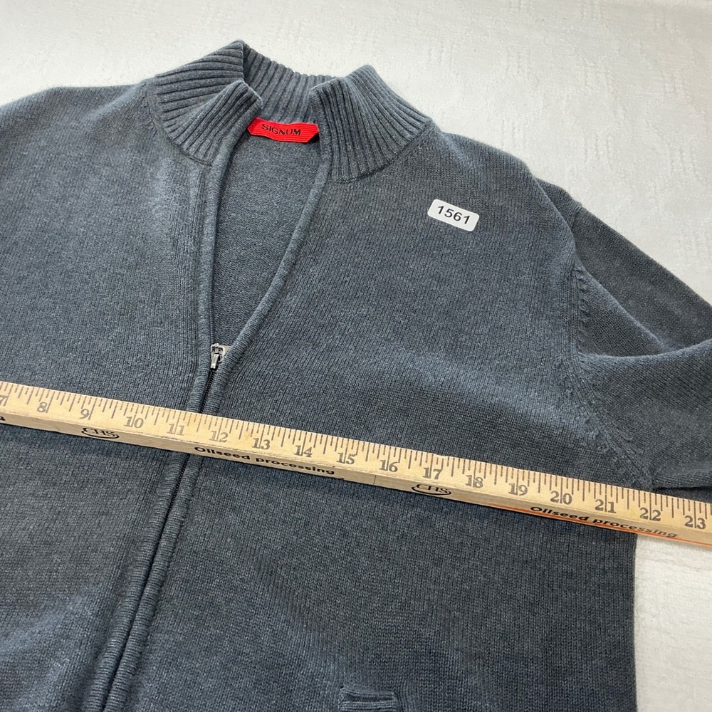 Signum Mens Full Zip Cardigan Sweater Charcoal Gray Mock Neck Knit Size Large - Picture 8 of 8